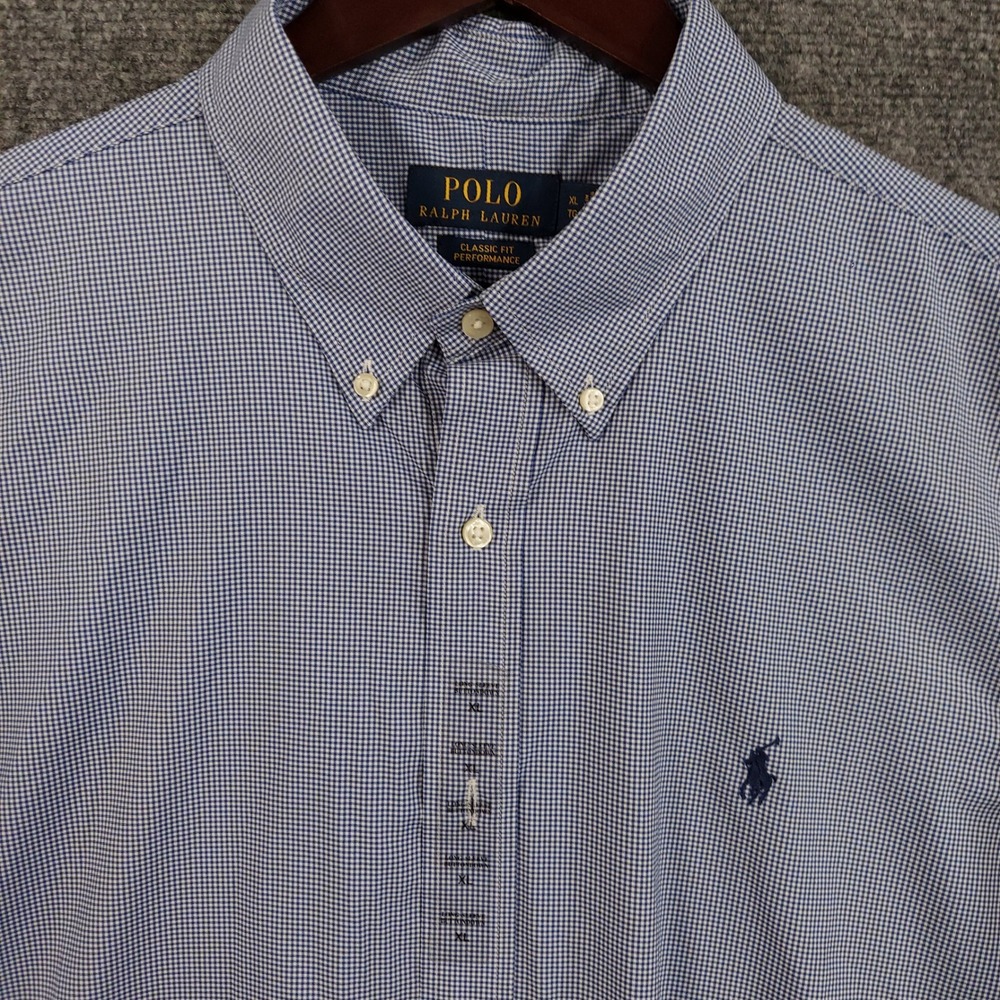 Polo Ralph Lauren Button Down Men XL Blue Gingham Performance 710839175001